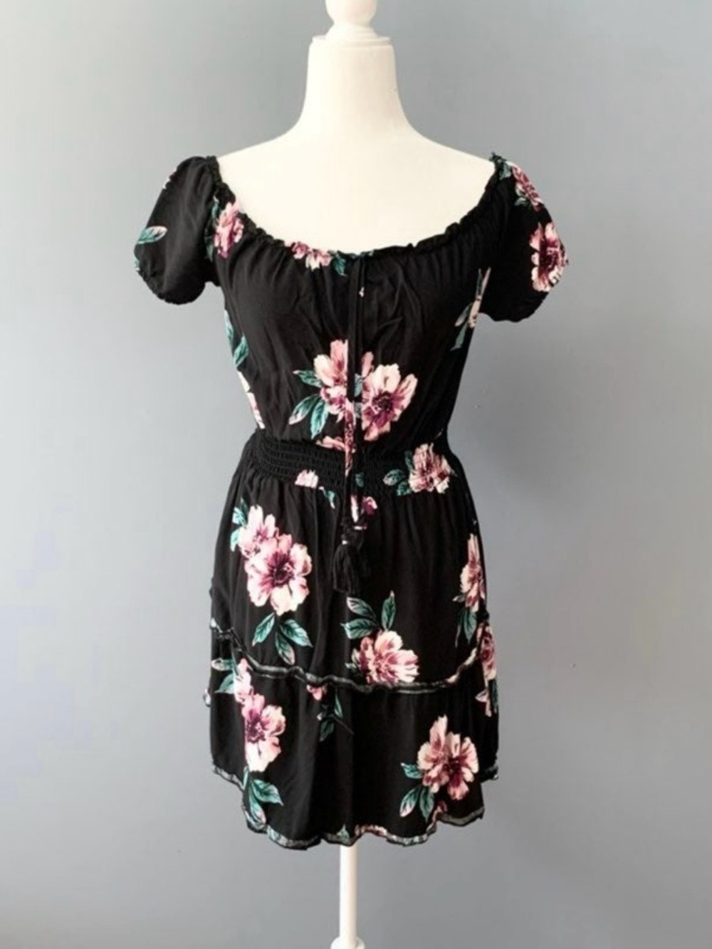 Rue21 Black Mini Dress with Pink Floral Print
